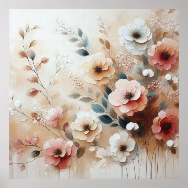 Moderne beige-rosa Blume 41 Poster (Vorne)