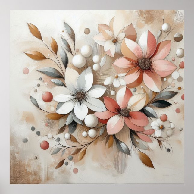Moderne beige-rosa Blume 44 Poster (Vorne)