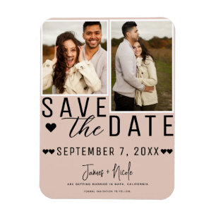 Moderne Beige Rosa Save-the-Date 2-Foto-Hochzeit Magnet
