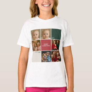 Moderne beige Sage ROT Collage Weihnachtsfamilie T-Shirt