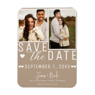 Moderne Beige Save the Date 2 Foto Hochzeit Magnet