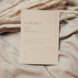 Moderne Beige-Schrift Hochzeit Einladung
