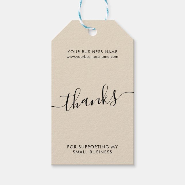 Moderne beige schwarze Drehbuchfirma Vielen Dank Geschenkanhänger (Vorderseite)