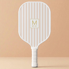 Moderne Beige Streifen Einfaches Gold Initial Mono Pickleball Schläger