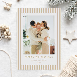 Moderne beige Streifen Familienfoto Weihnachten