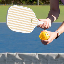 Moderne Beige Streifen Individueller Name Pickleba Pickleball Schläger