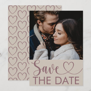 Moderne Beige- und Braune Foto- und Herz-Save-the- Save The Date