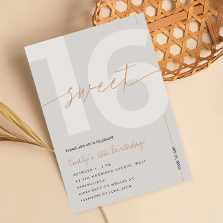 Moderne Beige- und Goldene Sweet 16-Geburtstagsfei Einladung