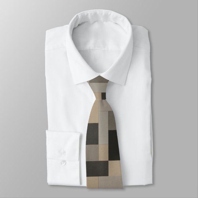 Moderne Beige- und Schwarze Geometrie Krawatte (Gebunden)