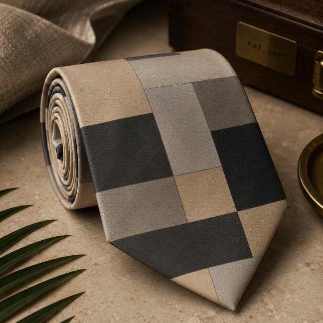 Moderne Beige- und Schwarze Geometrie Krawatte (Von Creator hochgeladen)