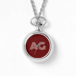 Moderne Beige- und Weinmonogramm Armbanduhr