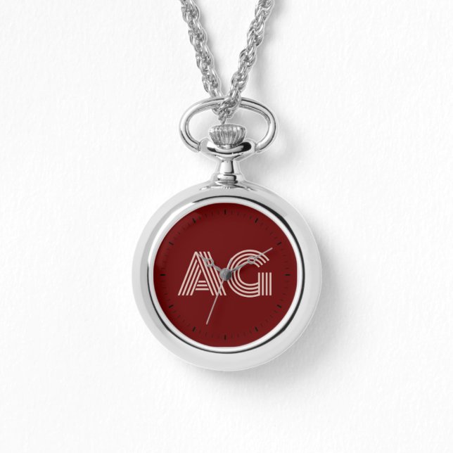 Moderne Beige- und Weinmonogramm Armbanduhr (Vorderseite)