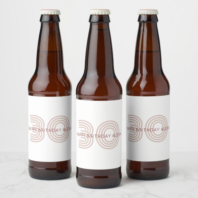Moderne Beige- und Weinmonogramm Bierflaschenetikett (Flaschen)