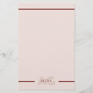 Moderne Beige- und Weinmonogramm Briefpapier