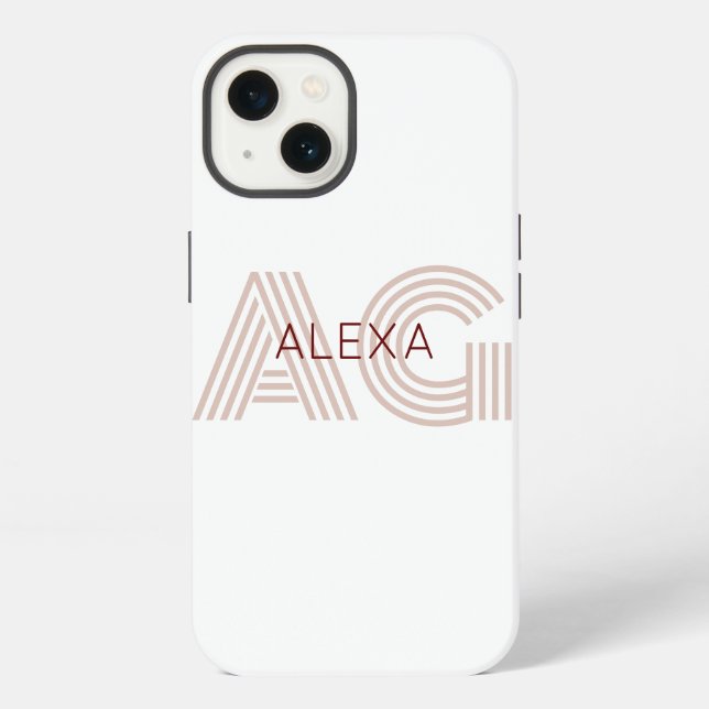 Moderne Beige- und Weinmonogramm iPhone Hülle (Rückseite)