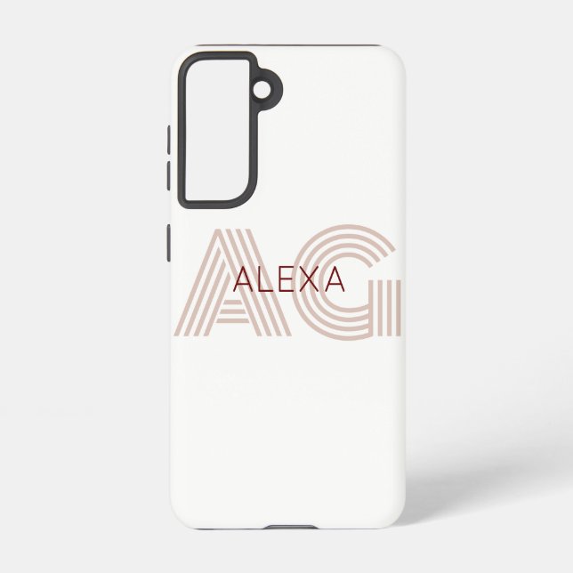 Moderne Beige- und Weinmonogramm Samsung Galaxy Hülle (Rückseite)