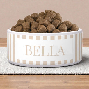 Moderne beige weiße Streifen Muster Minimal Hund H Napf