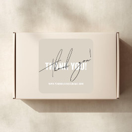 Moderne beigefarbene Verpackung danke Quadratischer Aufkleber