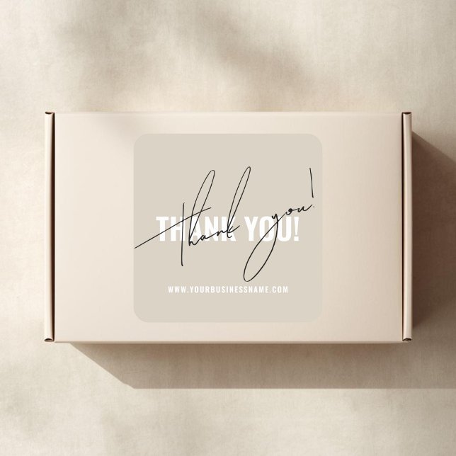 Moderne beigefarbene Verpackung danke Quadratischer Aufkleber (Von Creator hochgeladen)