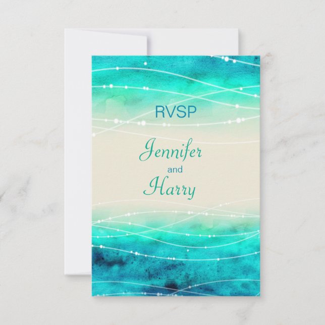 Moderne bemalte Funkelsee Hochzeit RSVP (Vorderseite)