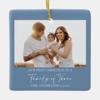 Moderne benutzerdefinierte 2-Foto-Familie Erstes W Keramikornament
