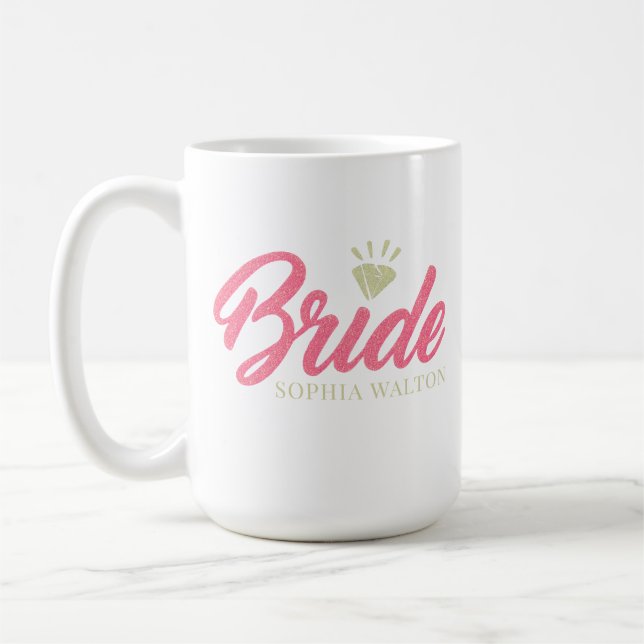 Moderne benutzerdefinierte Brautname Pink Glitter  Kaffeetasse (Links)