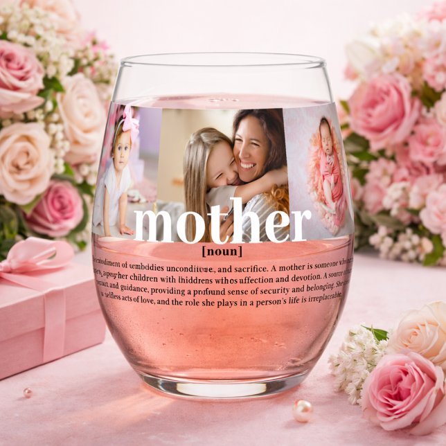 Moderne, benutzerdefinierte Definition des MutterF Weinglas Ohne Stiel (Modern Custom Definition of Mother Photo Stemless Wine Glass)