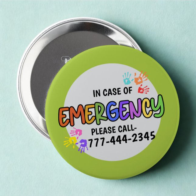 Moderne benutzerdefinierte Notrufnummer farbenfroh Button (Modern custom missing kids id badge button)