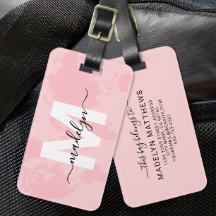 Moderne benutzerdefinierte rosa Landkarte Monogram Gepäckanhänger