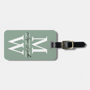 Moderne benutzerdefinierte Salbeigrüne Monogramm-N Gepäckanhänger