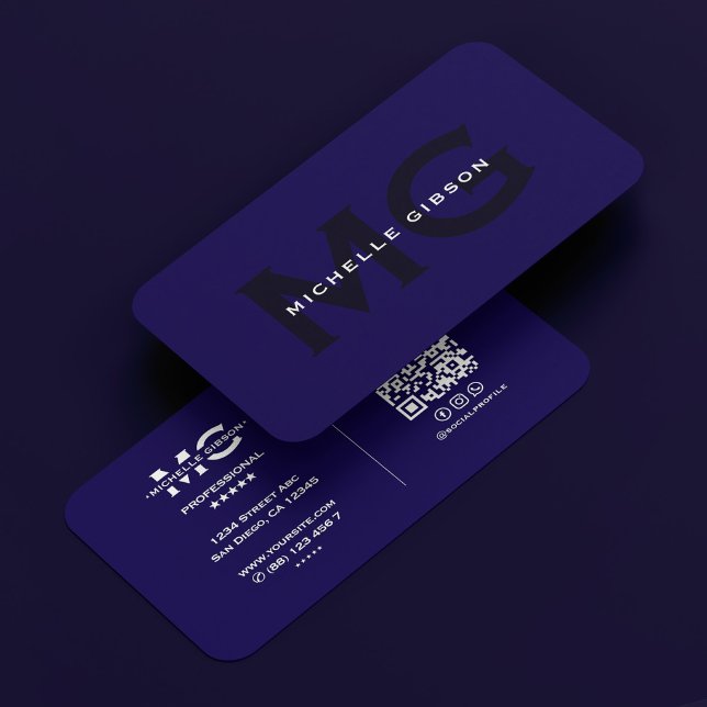 Moderne Berufliche dunkelblaue Initialen Visitenkarte (Modern Professional Dark Blue Initials Business Card
)
