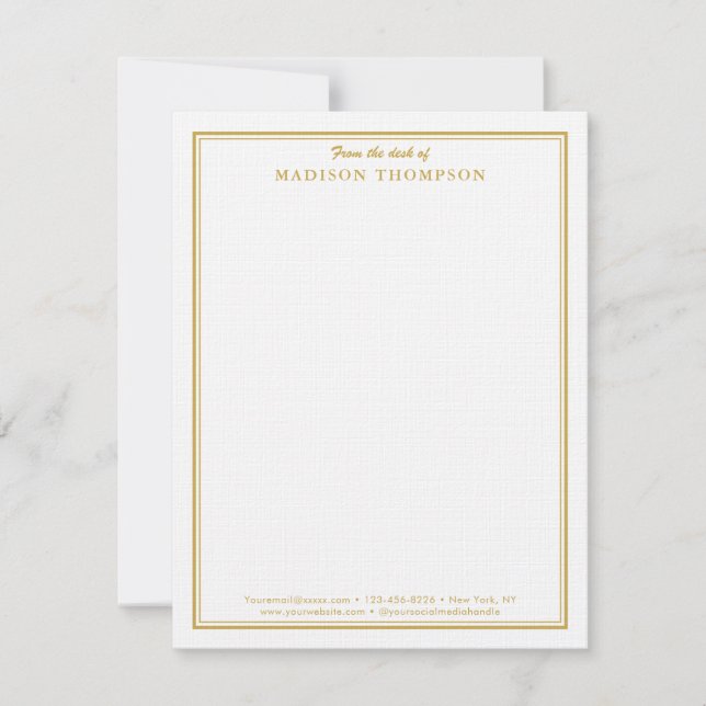 Moderne Berufliche Gold Business Note Card Mitteilungskarte (Vorderseite)