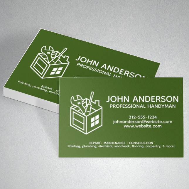 Moderne Berufliche Handyman Services Green Visitenkarte (Von Creator hochgeladen)