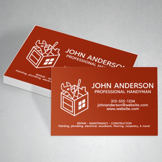 Moderne Berufliche Handyman Services Red Visitenkarte (Von Creator hochgeladen)