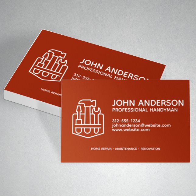 Moderne Berufliche Handyman Services Red Visitenkarte (Von Creator hochgeladen)