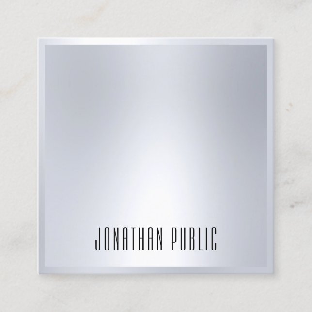 Moderne Berufliche Imitate Silver Elegante Vorlage Quadratische Visitenkarte (Vorderseite)