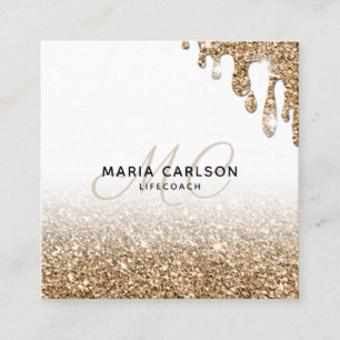 Moderne Berufliche Monogram Glitting Gold Tropfen Quadratische Visitenkarte