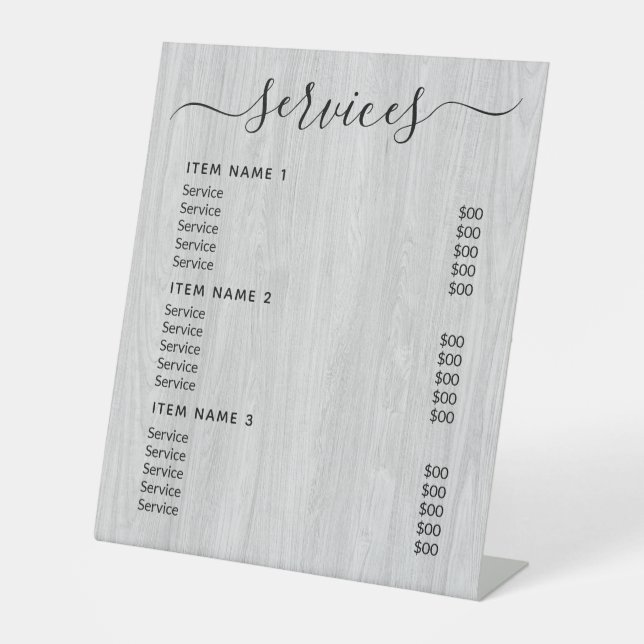 Moderne Berufliche Preisliste Sockelschild (Vorderseite)