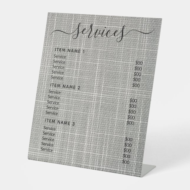 Moderne Berufliche Preisliste Sockelschild (Vorderseite)