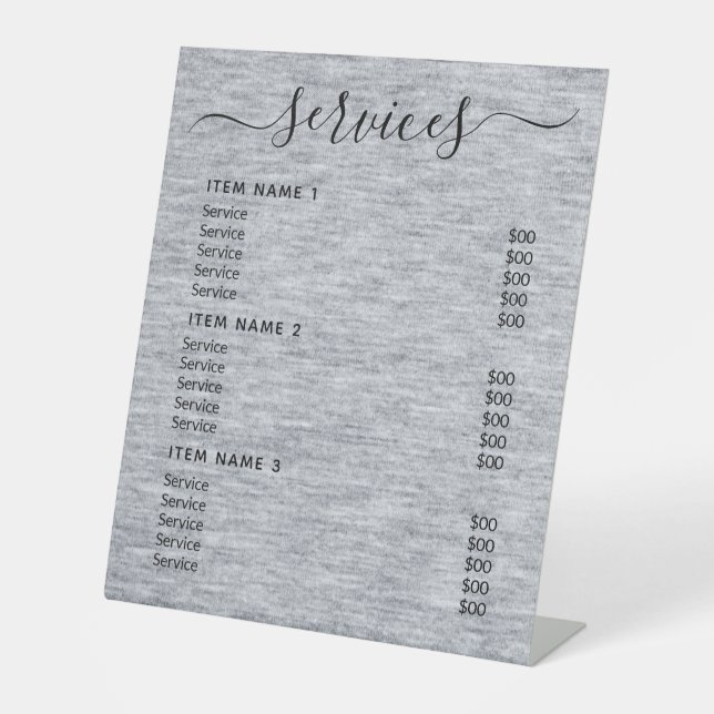 Moderne Berufliche Preisliste Sockelschild (Vorderseite)