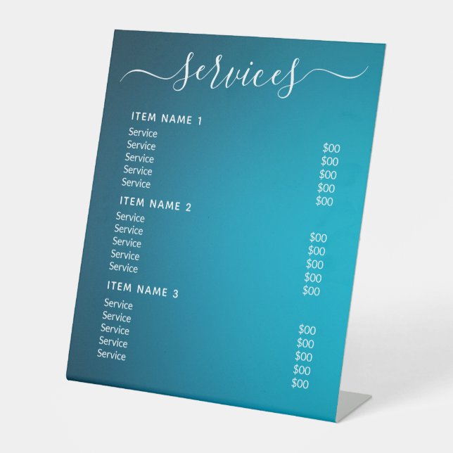 Moderne Berufliche Preisliste Sockelschild (Vorderseite)