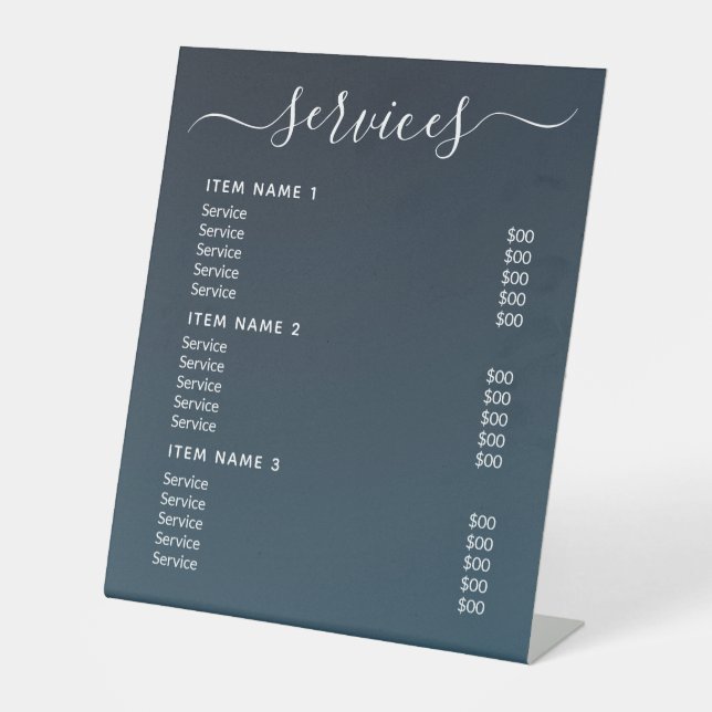 Moderne Berufliche Preisliste Sockelschild (Vorderseite)