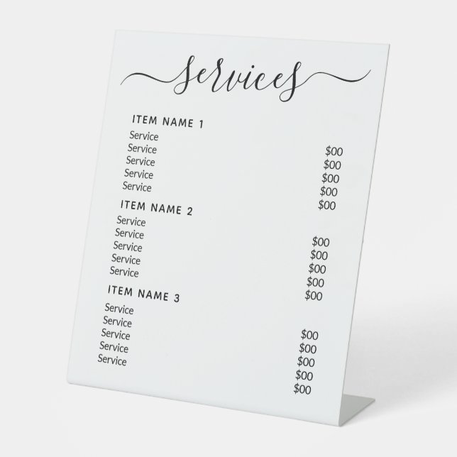 Moderne Berufliche Preisliste Sockelschild (Vorderseite)