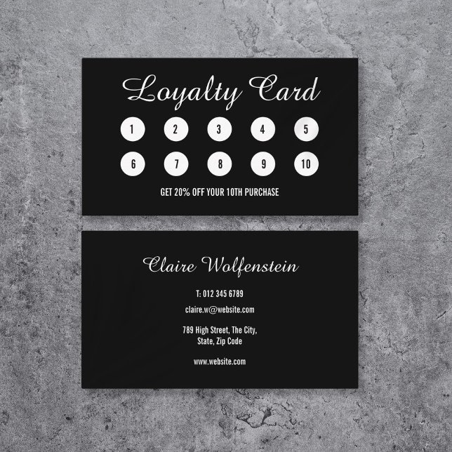 Moderne Berufliche Schwarz-Weiß-Treuekarte Treuekarte (Modern Professional Black and White Loyalty Card)
