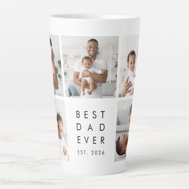 Moderne Best Dad Ever 5 Foto Latte Tasse (Vorderseite)