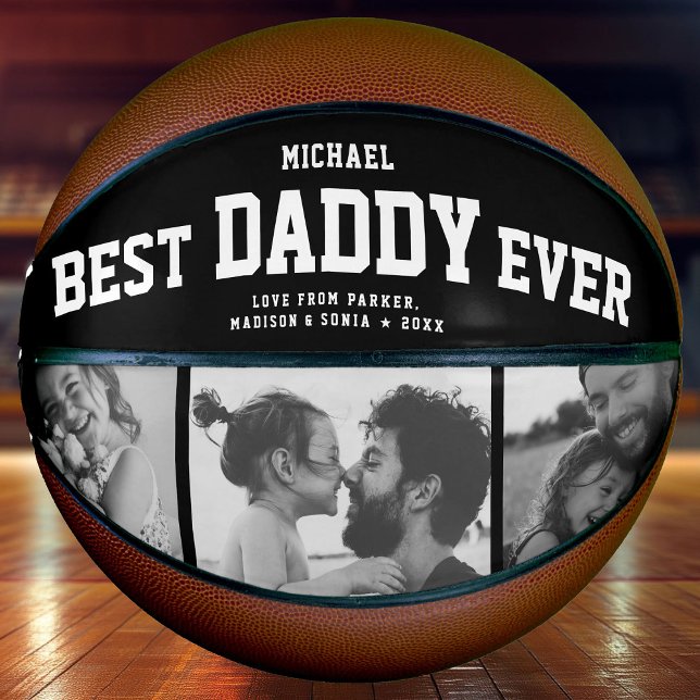 Moderne BEST DADDY aller Zeiten Coole Trendy Foto  Basketball (Perfect for the coolest dad you love: A BEST DADDY EVER customized basketball with 3 favorite photos)