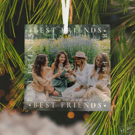 Moderne Best Friends Foto & Name/s | Bestie Glass Ornament Aus Glas