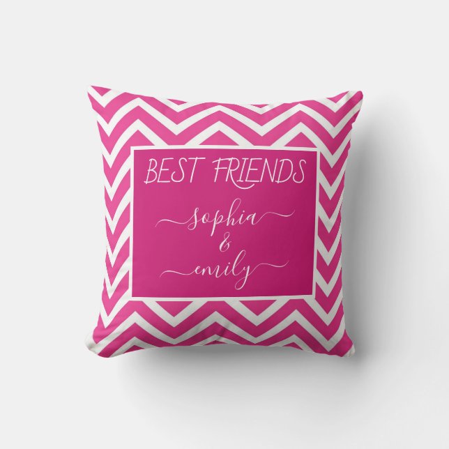 Moderne Best Friends Script Name Pink Zickzack Kissen (Vorderseite)
