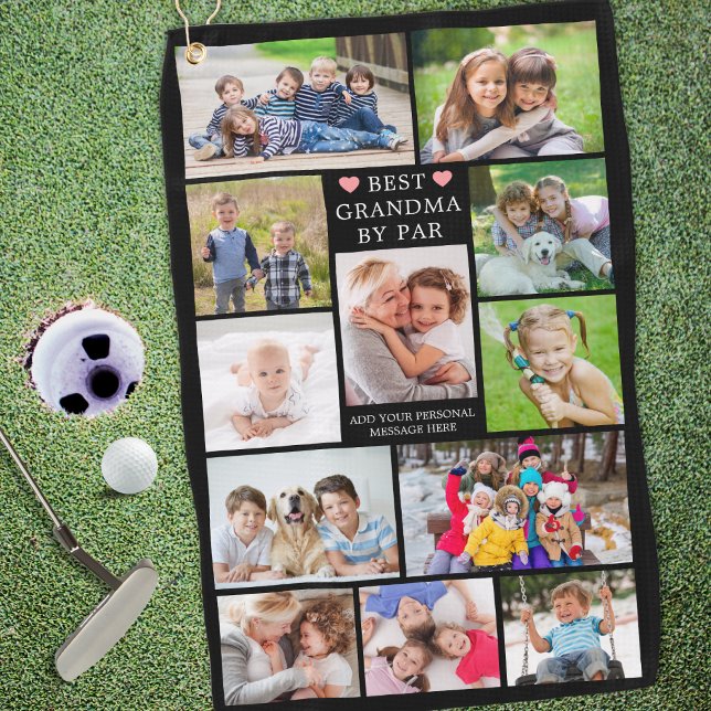 Moderne BEST GRANDMA BY PAR 12 Foto Collage Custom Golfhandtuch (Von Creator hochgeladen)