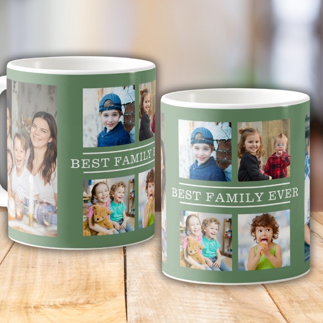 Moderne beste Familie je 6 Foto Collage Green Kaffeetasse (Von Creator hochgeladen)